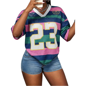 Maillot de football en maille rayée pour femmes, col en v, manches trois quarts, respirant, coupe ample, vêtements de sport d'été, numéro 23 - Product Image 1