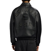 Veste en cuir Avirex à broderies et patchwork, édition limitée, coupe classique, col rabattu, veste en cuir Avirex pour homme