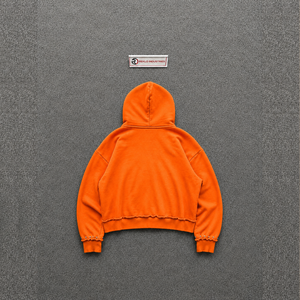 Sweat à capuche zippé oversize orange, en coton doux délavé style vintage, streetwear, couleur unie, avec poches, manches classiques, pour l'automne - Product Image 6
