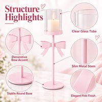 Porte-bougie romantique en métal avec cylindre en verre rose, décoration de table pour événements de mariage, vente en gros, fabricant OEM ODM