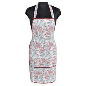 Delantal con Estampado Floral y Ribete Rojo, Delantal de Cocina de Algodón Lavable a Máquina, Estilo Clásico para Uso Diario, 1-4 Bolsillos, al por Mayor - Product Image 3