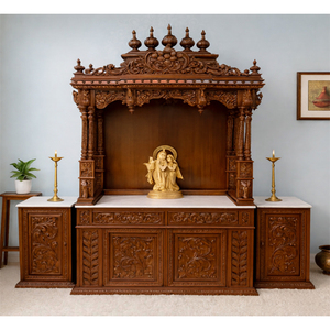 Premium Solid Teak Wood <b>Mandir</b> with Storage Cabinet Big Size Swaminarayan Hindu Puja <b>Mandir</b> with Dome Factory Price Australia - Product Image 1