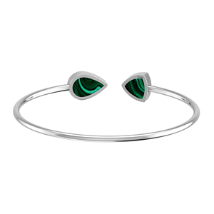 925 Sterling Silver High Finish Twister <b>Bracelet</b> Malachite Gemstone Two Shape Pear Semi Trillion Cabochon Bezel Party Gift - Product Image 2