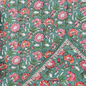 Parure de lit 3 pièces en coton imprimé à la main de Jaipur, taille King, teintures non toxiques, douce, respirante, durable, écologique, toutes saisons - Product Image 3