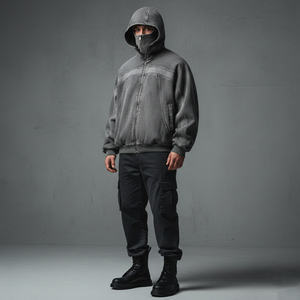 Sudadera con capucha de forro polar de color liso para hombre, con media cremallera, ajuste holgado, cortavientos, de algodón, informal, para invierno, estilo urbano - Product Image 6