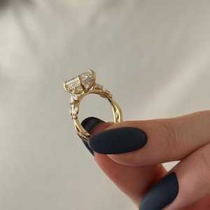Cluster 3.01 CT Emerald Cut Diamond <b>Tree</b> <b>Branch</b> Band Ring Lab Grown 14K Solid Gold Wedding Engagement Gift For Partner - Product Image 4