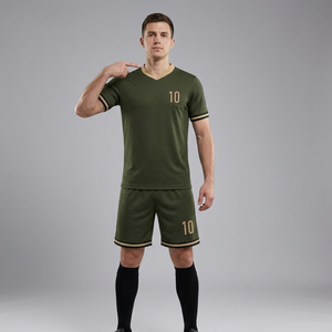 Elegant Olive Green Football Uniform with Gold Accents | Sleek Black Striped Cuff <b>Soccer</b> Kit | Classic Tricolor Athletic Jersey - Product Image 4