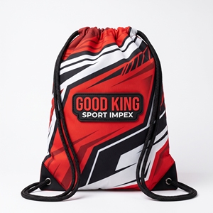 Red Black White Sublimation Drawstring <b>Bag</b> Sport Graphic Design With Rubber Logo Patch Custom Team Jersey Look <b>Gym</b> Backpack <b>Kids</b> - Product Image 1