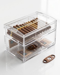 Boîte de rangement pour cigares et cigarettes en acrylique transparent moderne personnalisée avec un design écologique pré-assemblé pour une utilisation en intérieur - Product Image 1