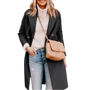 Manteau long noir coupe-vent à simple boutonnage pour réunions d'affaires et travail de bureau - Product Image 1
