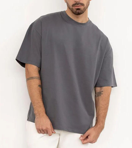 T-shirt en coton uni surdimensionné pour homme, manches courtes, col rond, design décontracté, longueur normale, coupe en tricot toile, ROLEIN - Product Image 4