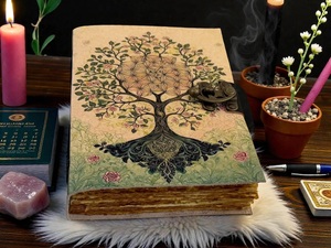 Moon <b>Tree</b> Life Design Handmade Leather <b>Tree</b> Life Journal Pagan Grimoire <b>Book</b> Shadows Spiral Binding 200 Sheets Vintage Style - Product Image 2