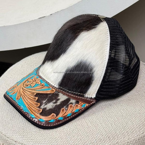 Sombrero de Camionero de Cuero de Vaca Hecho a Mano con Ala Turquesa, Gorras de Malla de Pelo Auténtico, Ajustable - Product Image 4