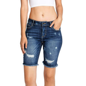<b>Women's</b> High Waist Distressed Denim <b>Bermuda</b> <b>Shorts</b> Ripped Skinny Fit Casual Summer Streetwear Eco-Friendly with Button Fly - Product Image 4