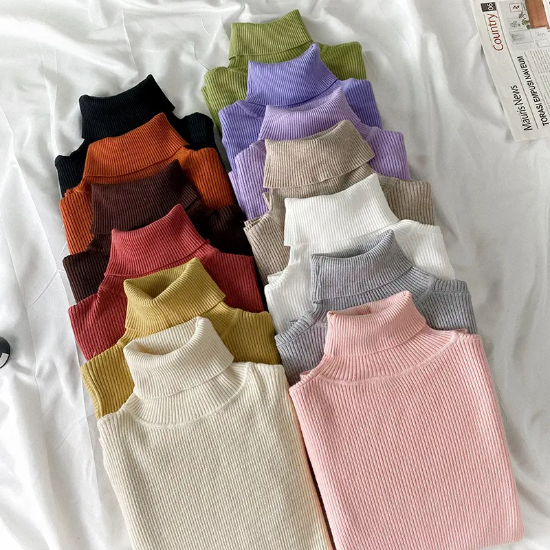 Autumn/Winter Top New Korean Fit solid color Turtle neck Long Sleeve Underlay Thin Trendy Sweaters Knitted women's sweater 2023