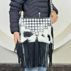 Sac à main de luxe à franges, design à carreaux tendance 2025, cuir véritable, cuir de vache véritable, sacs à bandoulière - Product Image 4