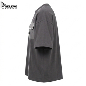 Premium Men Oversized Long Sleeve T-Shirt Charcoal Grey 100% Cotton Letter Pattern Dual Cargo Flap Pockets - Product Image 4