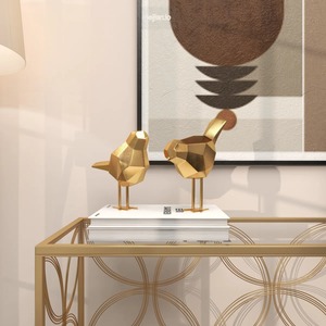 Ensemble de 2 sculptures d'oiseaux géométriques plaquées or, décoration de table artistique moderne pour le salon, pour la décoration de la maison - Product Image 4