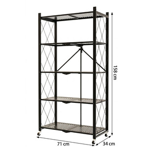 5 Tier Foldable Metal <b>Storage</b> Shelf with Wheels 5 tier foldable multipurpose <b>kitchen</b> <b>storage</b> <b>rack</b> - Product Image 3