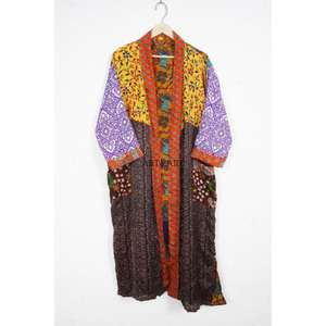 Robe longue kimono en soie indienne pour femme, col en V, fermeture à cordon, tenue de nuit, robe de demoiselle d'honneur, robe de maternité, peignoir bohème - Product Image 1