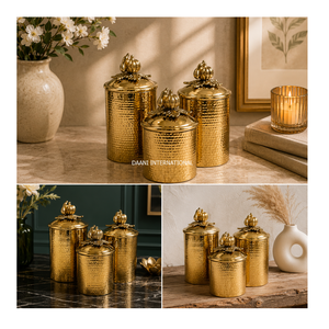 Gold Hammered Stainless Steel Eco-Friendly Stackable Modern Storage <b>Canisters</b> Flip Top Lid Kitchen Spice Containers <b>Set</b> Carton - Product Image 3
