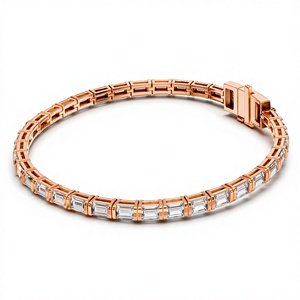 Minimalist U-Prong Baguette Lab Diamond Tennis <b>Bracelet</b> 10K 14K 18K Solid Gold Unisex Design - Product Image 1
