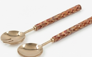 Modern Woven Handle Salad Servers Set Stainless Steel Serving Utensils <b>Mirror</b> Polish Dishwasher Safe For Wedding Dining Use - Product Image 3
