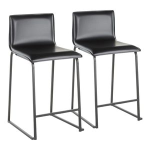 Set di 2 sgabelli da bar Mara da 26 pollici, contemporanei, in metallo nero e similpelle - Product Image 1