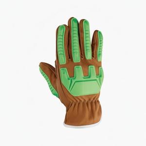 Guantes de Trabajo de Cuero Marrón y Verde con Dedos Texturizados, Antideslizantes, con Muñequera Elástica, Guantes de Seguridad de Uso General - Product Image 2