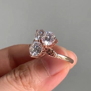 2.5 CT Round Cut Three Stone Leaf Band Style <b>Engagement</b> <b>Ring</b> <b>Nature</b> <b>Inspired</b> Botanical Leaf Accent <b>Ring</b> Floral Wedding <b>Ring</b> - Product Image 3