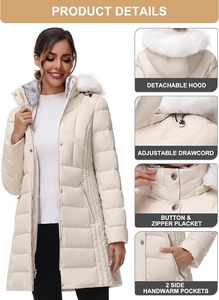 Women's Lightweight <b>Packable</b> Hooded Winter Quilted Puffer <b>Jacket</b> Detachable Sleeves Hat Zipper Closure Waterproof Wool - Product Image 5