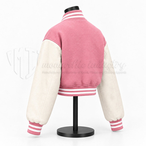 <b>Women</b>’s Pink Cropped Varsity <b>Jacket</b> With Floral Embroidery Letterman Bomber <b>Jacket</b> Custom Streetwear - Product Image 4
