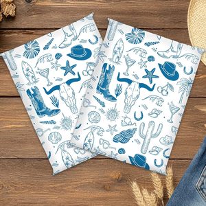 Enveloppes d'expédition auto-adhésives Western Cowboy Poly Mailers 10 x 13 pouces, bleues, motif bottes de rodéo côtières et coquilles de cactus - Product Image 6