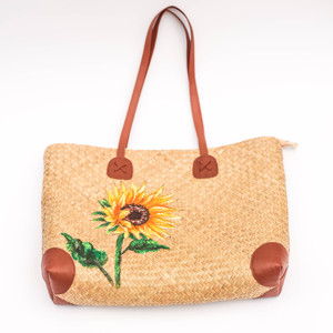 Sac fourre-tout tissé à la main avec motif artistique tournesol – Style vintage et bohème - Product Image 3