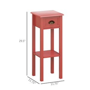 Set di 2 tavolini rossi a 2 livelli con cassetto e ripiano, tavolini da tè quadrati in legno per soggiorno e corridoio - Product Image 3