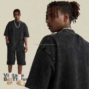 Haute qualité lourd 100% coton lavé à l'acide vintage en détresse t-shirt logo personnalisé rue t-shirt surdimensionné hommes hip hop t - Product Image 4