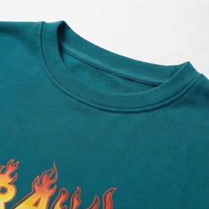 Women's 2 Piece Teal <b>Flame</b> Print Shorts Set Crew Neck Half Sleeve Loose Fit Casual Spring Summer Cotton Top and Above Knee - Product Image 4