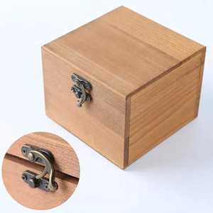 Unfinished Natural Wooden Jewelry <b>Box</b> Square Lidded Keepsake Storage Case Metal Clasp Desktop Organizer <b>Trinket</b> <b>Box</b> - Product Image 2
