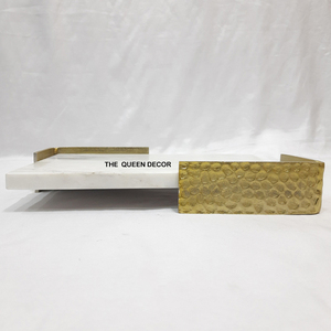 Modern Style Marble Material Metal Side Handle Gold Plated Hammered Texture <b>Decorative</b> Tray Professional Designer - Product Image 1