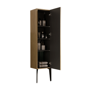 Armoire de rangement autoportante Emilia 14S rayée noir mat, meuble latéral moderne pour salle de bain, compatible KD - Product Image 4