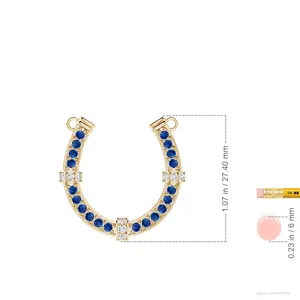 Collier Pendentif Fer à Cheval Classique de Créateur en Or 14K avec Saphir Bleu Naturel et Diamants Pavés – Bijoux de Luxe Porte-Bonheur - Product Image 3