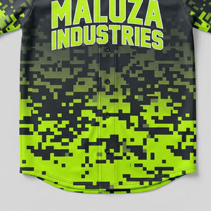 Camiseta de Béisbol con Camuflaje Digital Personalizado, Verde Neón y Negro, Uniforme Deportivo, Transpirable y de Secado Rápido, MALUZA INDUSTRIES - Product Image 2