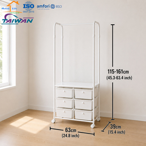 Adjustable <b>Rolling</b> Wardrobe <b>Rack</b> With 6 Drawers Multifunctional Storage Organizer For Bedroom Made In Taiwan - Product Image 2