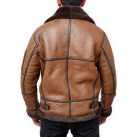 Blouson aviateur en cuir véritable pour homme avec col et poignets en fourrure de mouton, coupe-vent, style moto hiver