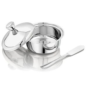 Boîte à beurre en acier inoxydable au design luxueux avec couvercle/couteau et forme ronde à des prix incroyables - Product Image 1