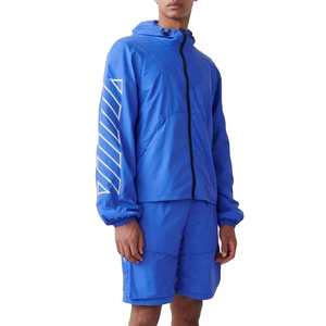 Blue <b>Hooded</b> <b>Puffer</b> <b>Jacket</b> <b>Men</b> Windproof Sporty Geometric Print Polyester Nylon Shell Regular Fit Autumn Wear - Product Image 3