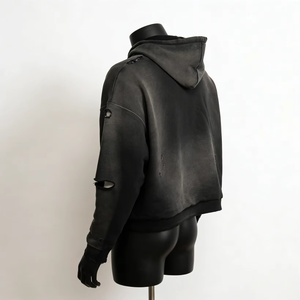 Sweat-shirts à capuche OEM Premium pour hommes, style streetwear, en molleton, coupe courte et ample, épaules tombantes, effet vieilli et délavé soleil, bords bruts, pour l'hiver - Product Image 4