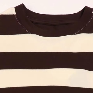 Women's Striped Crew Neck Cap Sleeve T-Shirt Slim Fit Knitted Cotton Casual Spring Summer <b>Top</b> Hole Hollow Out - Product Image 2