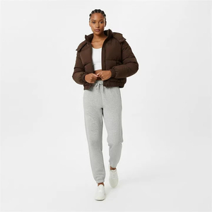 Veste matelassée marron à capuche pour femme, manteau d'hiver épais à fermeture éclair, vêtement d'extérieur court décontracté, coupe-vent et chaud - Product Image 3