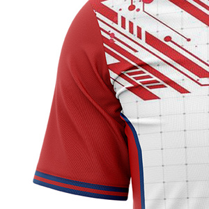 Custom Sublimated Unisex <b>Soccer</b> Jersey Crew Neck Short Sleeve Lightweight Color Blocked Red White Blue Geometric Print Moisture - Product Image 3